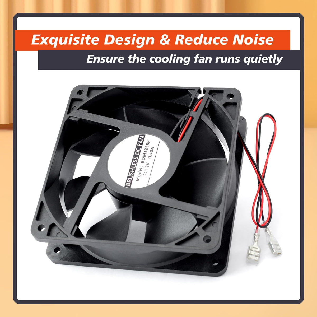 Mhrxusd fan next to ruler showing 120x120x38mm size for correct fit