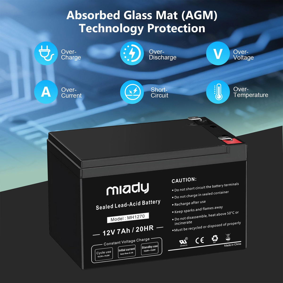 Miady battery powering emergency light showing dependable backup power