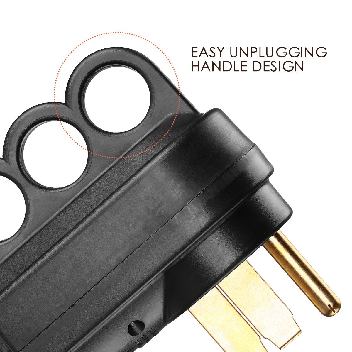 Miady plug ergonomic handle close-up for easier unplugging