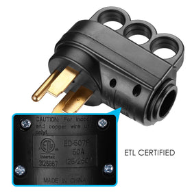 Miady 50AMP plug attached to heavy gauge cord ready for use