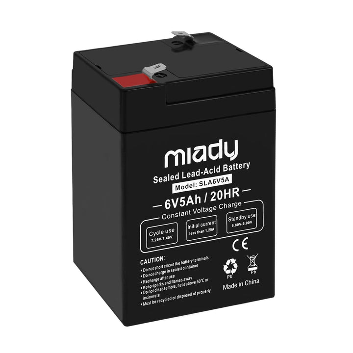 Miady 6V 5Ah front packaging showing model and compact size benefit