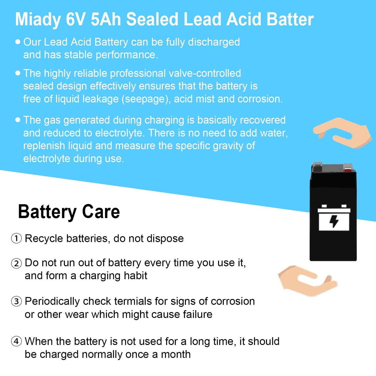 Miady battery powering ride-on toy demonstrating reliable runtime benefit
