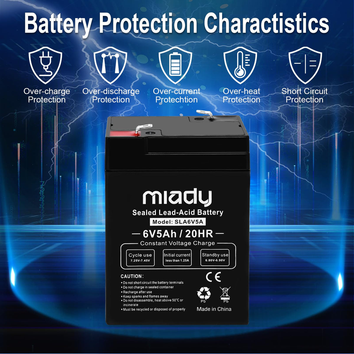 Miady battery beside ruler showing dimensions for space-saving benefit