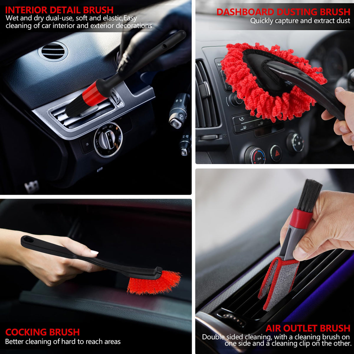 MIANYINGR assortment of interior brushes, cleans vents and tight areas precisely