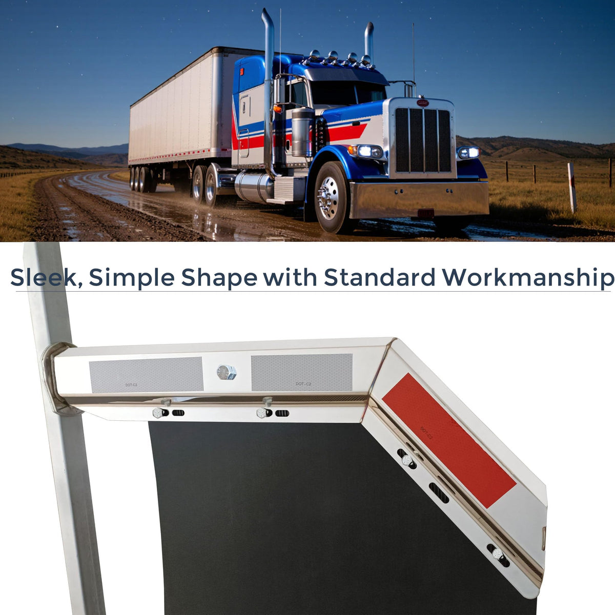 MIAOKUI hanger installed on semi truck rear demonstrating secure mud flap support benefit