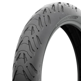 MICHELIN Road 6 front tire profile showing tread shape and confident handling benefit