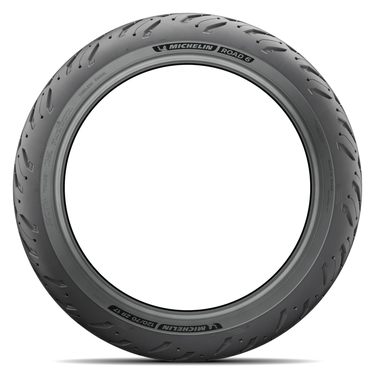 MICHELIN Road 6 sidewall and size label 120/70ZR-17 showing fitment clarity benefit