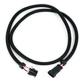 Michigan Motorsports front harness view showing connectors and ready-to-install benefit