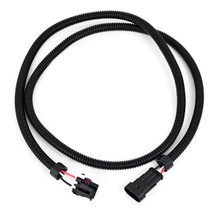Michigan Motorsports front harness view showing connectors and ready-to-install benefit