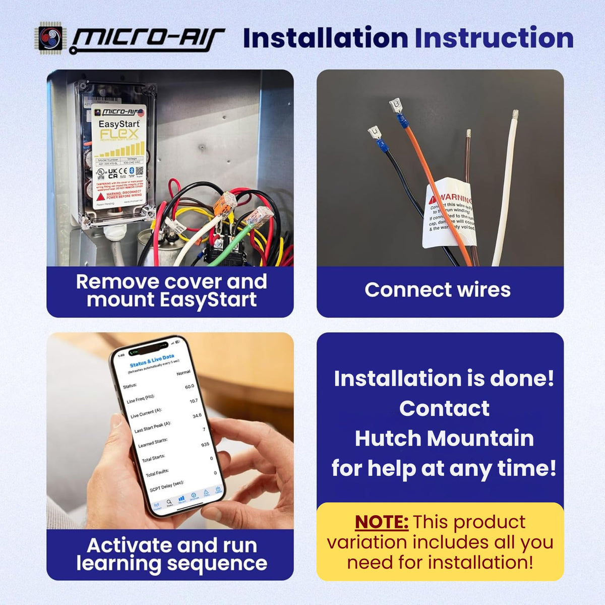 MICRO-AIR labeled startup diagram explaining reduced inrush current benefit