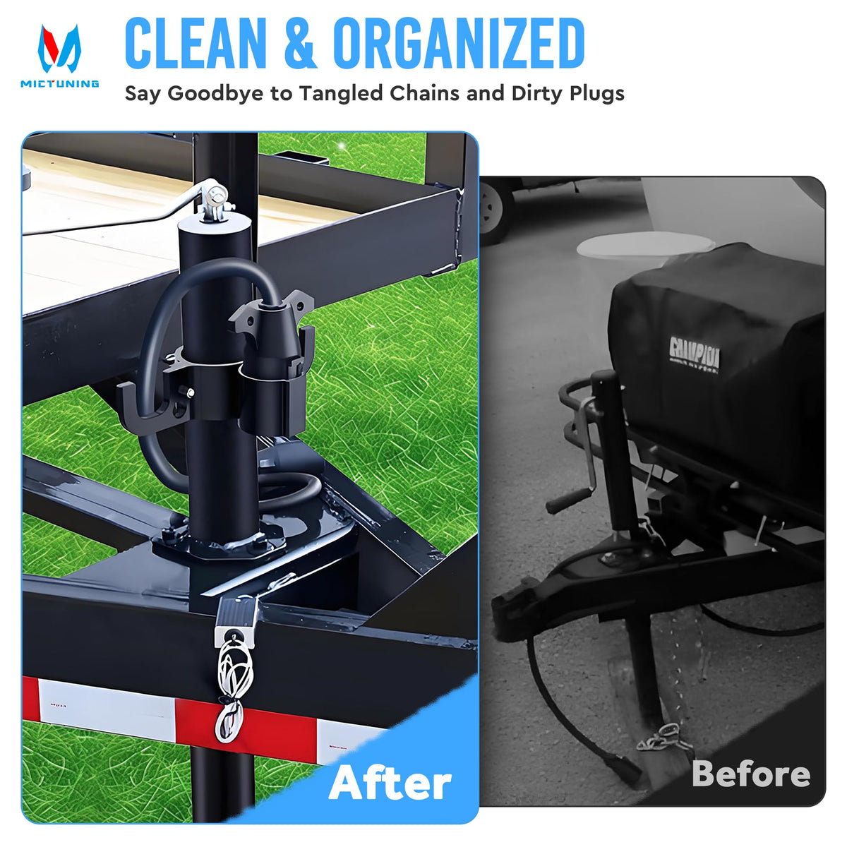 MICTUNING chain hook stored on bracket keeping hooks off ground and rust-free