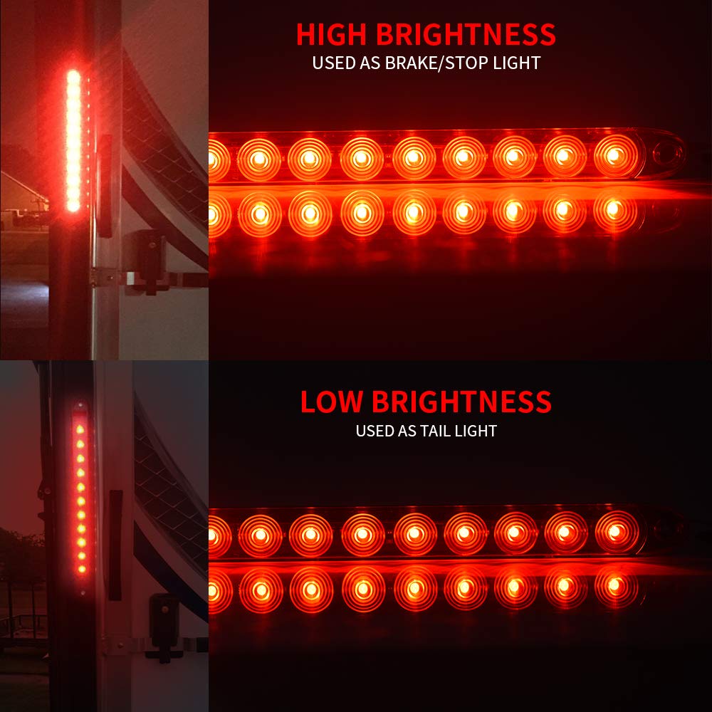 MICTUNING close-up of the 11 bright red LEDs and sealed lens, highlighting durable construction and clear light output