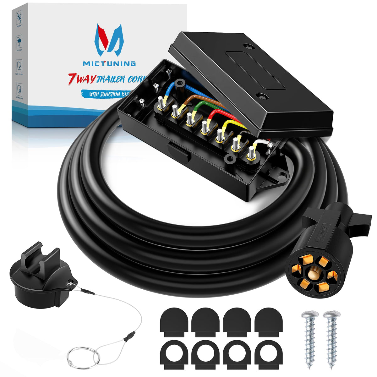MICTUNING front molded 7-way plug showing secure connection and fast setup