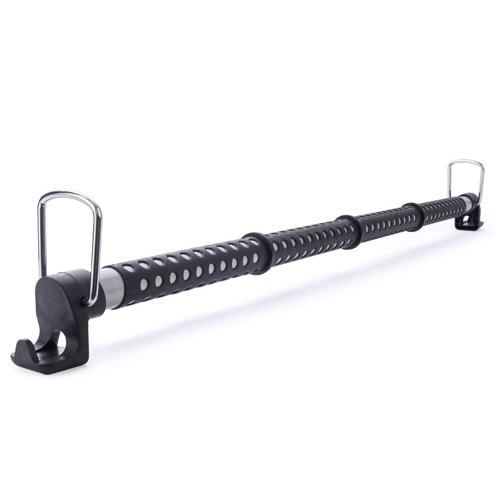 MICTUNING front view of installed clothes bar showing tidy garment storage benefit