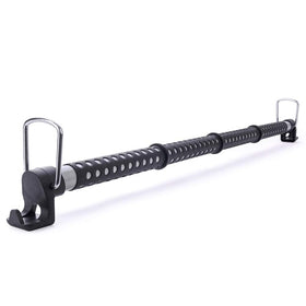 MICTUNING front view of installed clothes bar showing tidy garment storage benefit