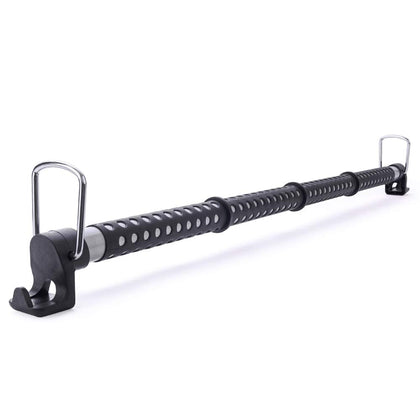 MICTUNING front view of installed clothes bar showing tidy garment storage benefit