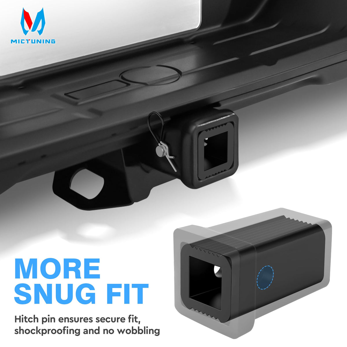MICTUNING adapter inserted in 2 inch receiver demonstrating secure fit