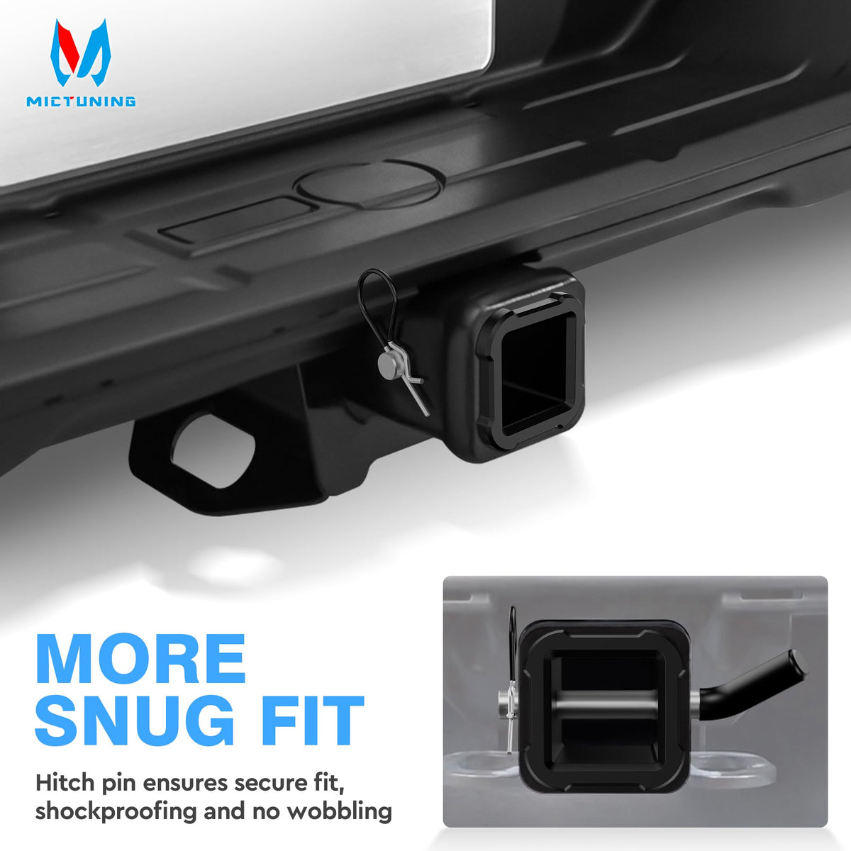 MICTUNING adapter installed in vehicle receiver enabling 2" accessories use