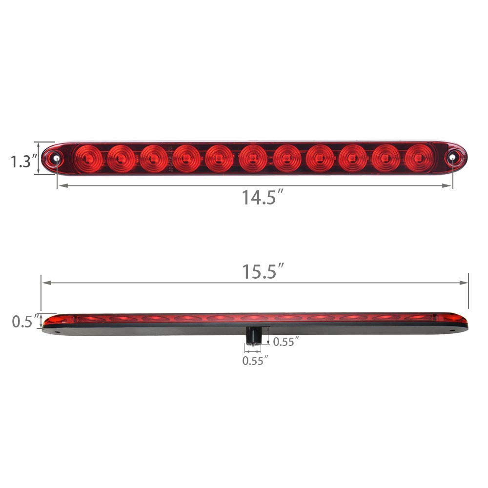 MICTUNING night shot of the lit bars on a trailer, demonstrating high-visibility red illumination in low-light conditions