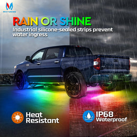 MICTUNING underglow fitted to a truck at night demonstrating striking curb appeal