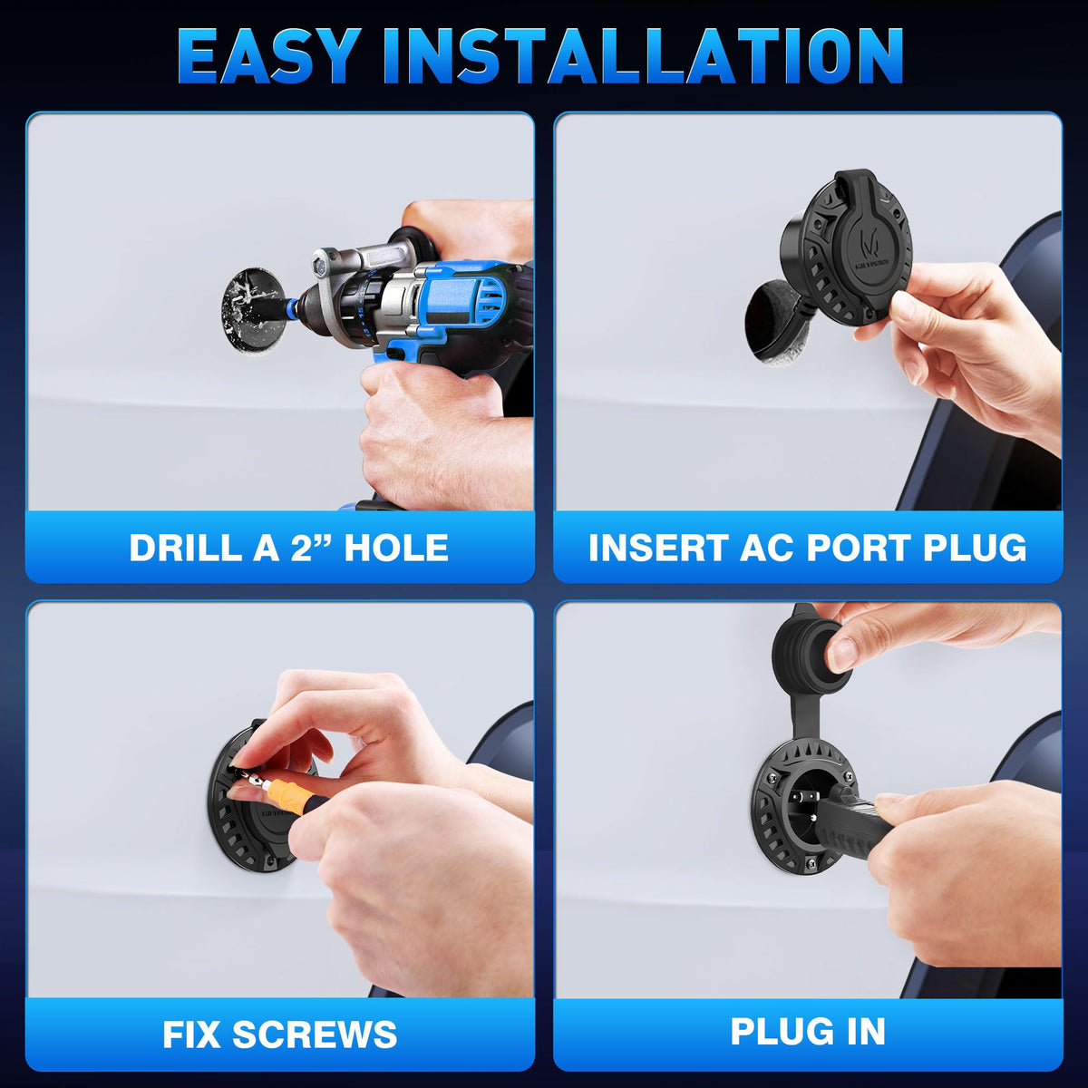 MICTUNING inlet mounted in a 2-inch panel cutout for quick installation