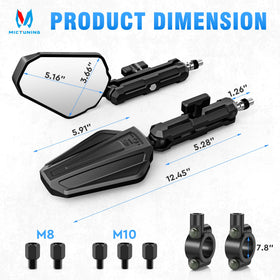 MICTUNING mirror shown next to hand for size comparison and easy handling benefit