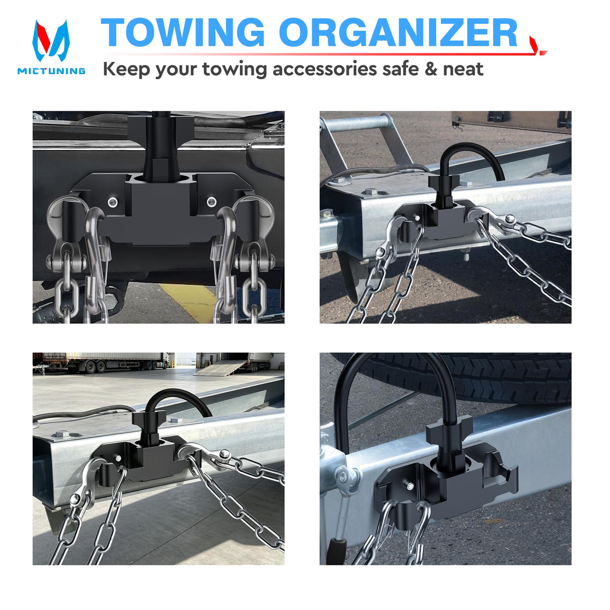 MICTUNING wider side hooks holding heavy safety chains demonstrating secure capacity