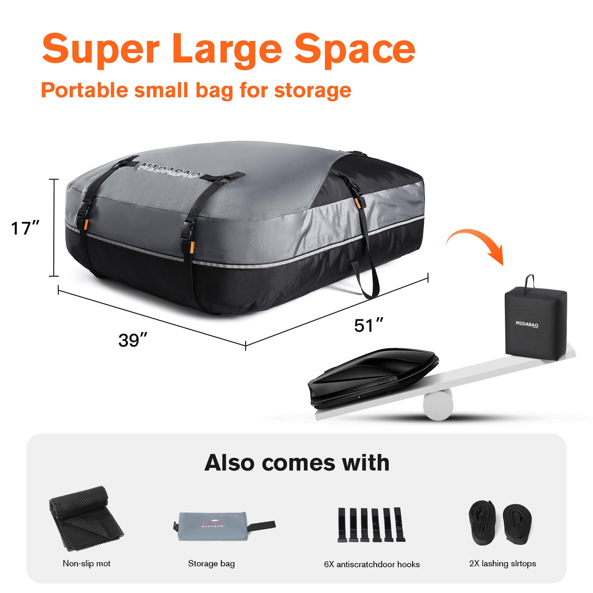 MIDABAO anti-slip mat under bag demonstrating stability and quiet drive benefit