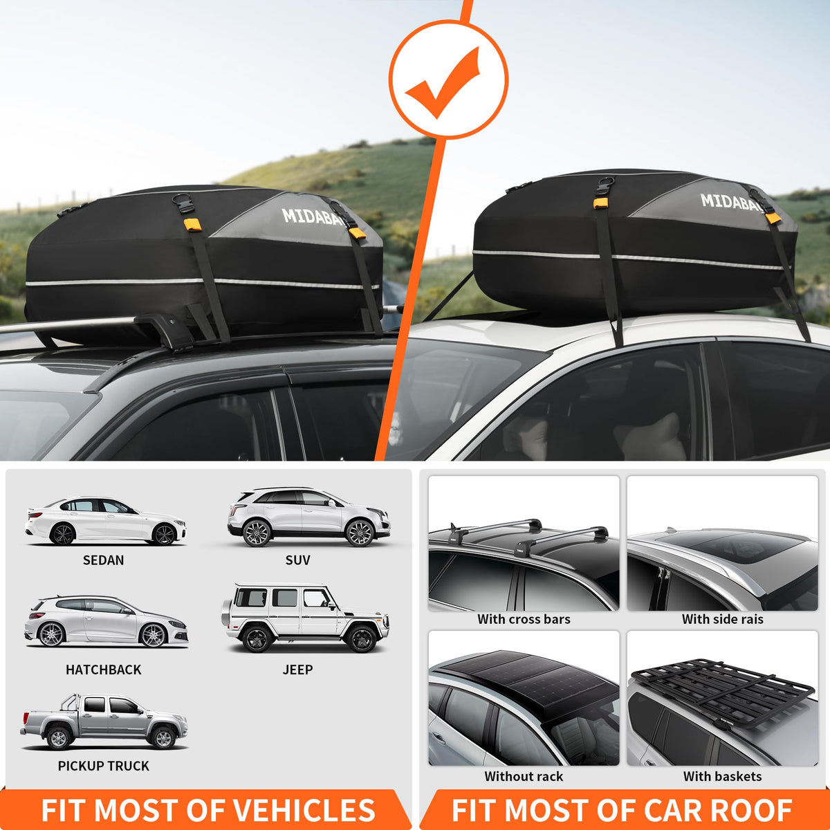 MIDABAO mounted on SUV roof demonstrating increased cargo space and stability