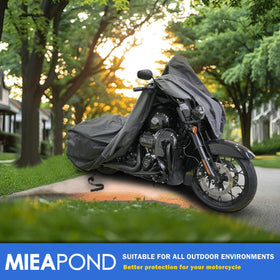 mieapond covered motorcycle in outdoor setting keeping bike dry and clean