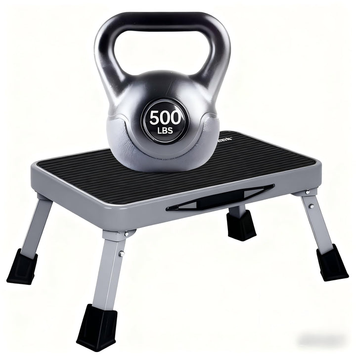 Mifami front view folded step stool showing compact storage benefit