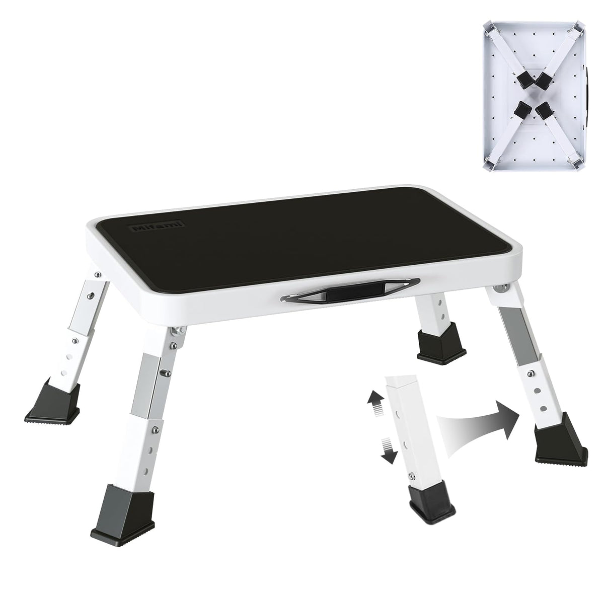 Mifami front view of step stool showing sturdy frame and platform for stability