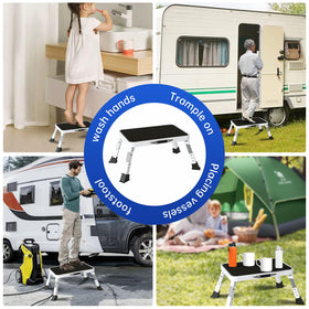 Mifami step stool in use at RV door aiding safe entry and exit