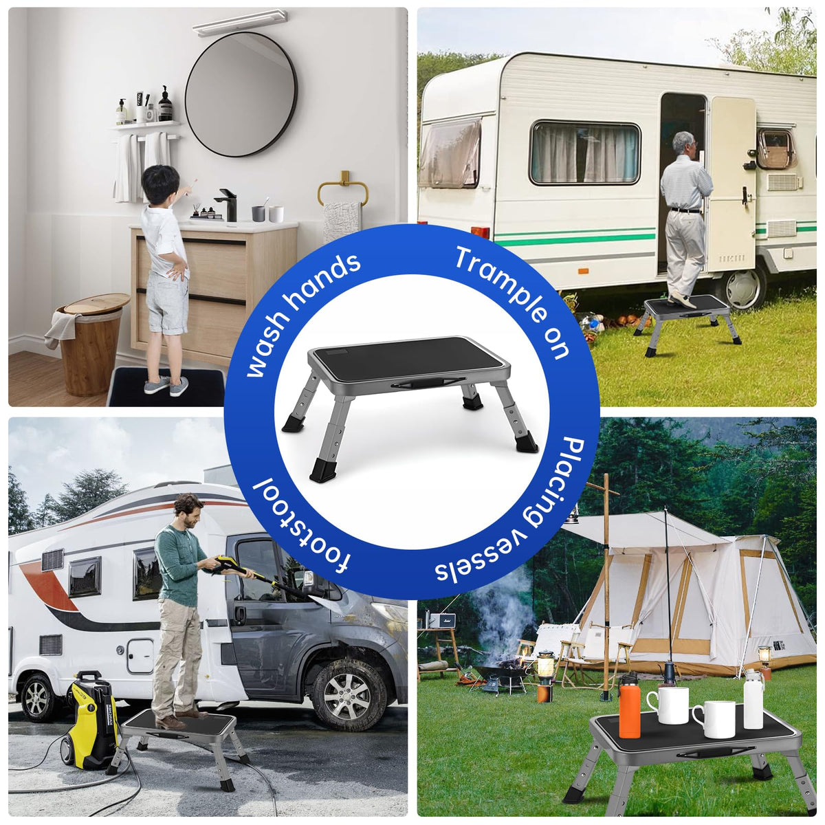 Mifami step stool in use at an RV entry making boarding safer benefit