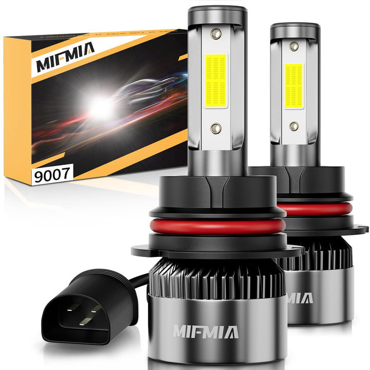 MIFMIA front view of 9005/HB3 bulbs showing cool white output and brighter visibility