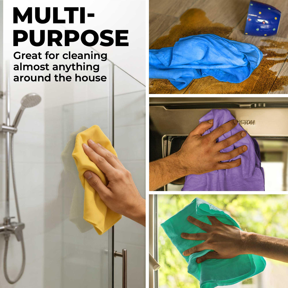 Mighty Cleaner drying a bathroom counter showing household versatility and gentleness