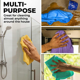 Mighty Cleaner drying a bathroom counter showing household versatility and gentleness