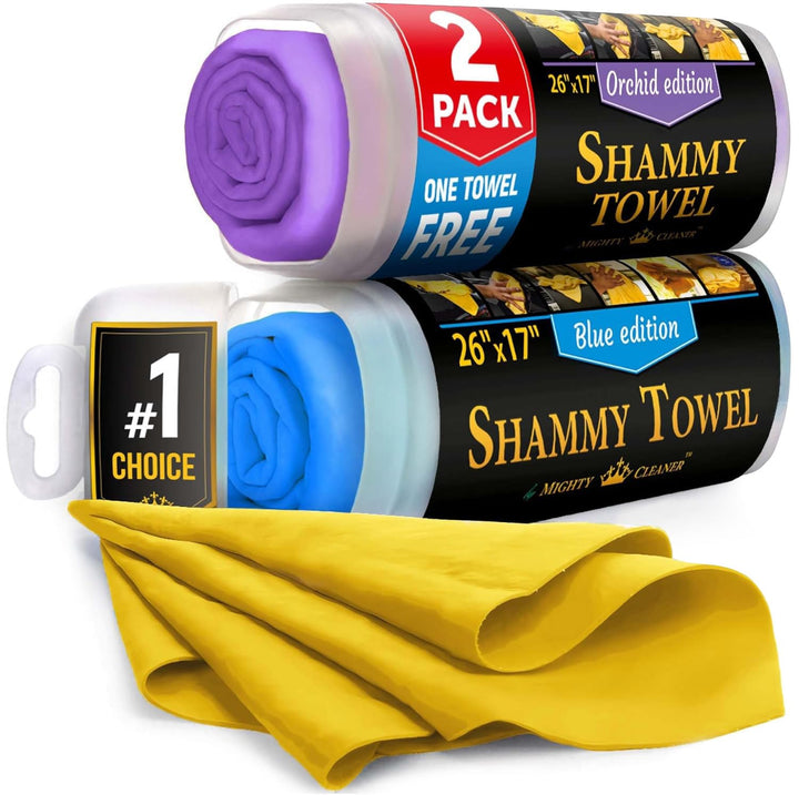 Mighty Cleaner front packaging showing two tubes and bonus towel benefit convenience
