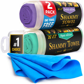Mighty Cleaner front packaging showing included towels and tubes for organized storage