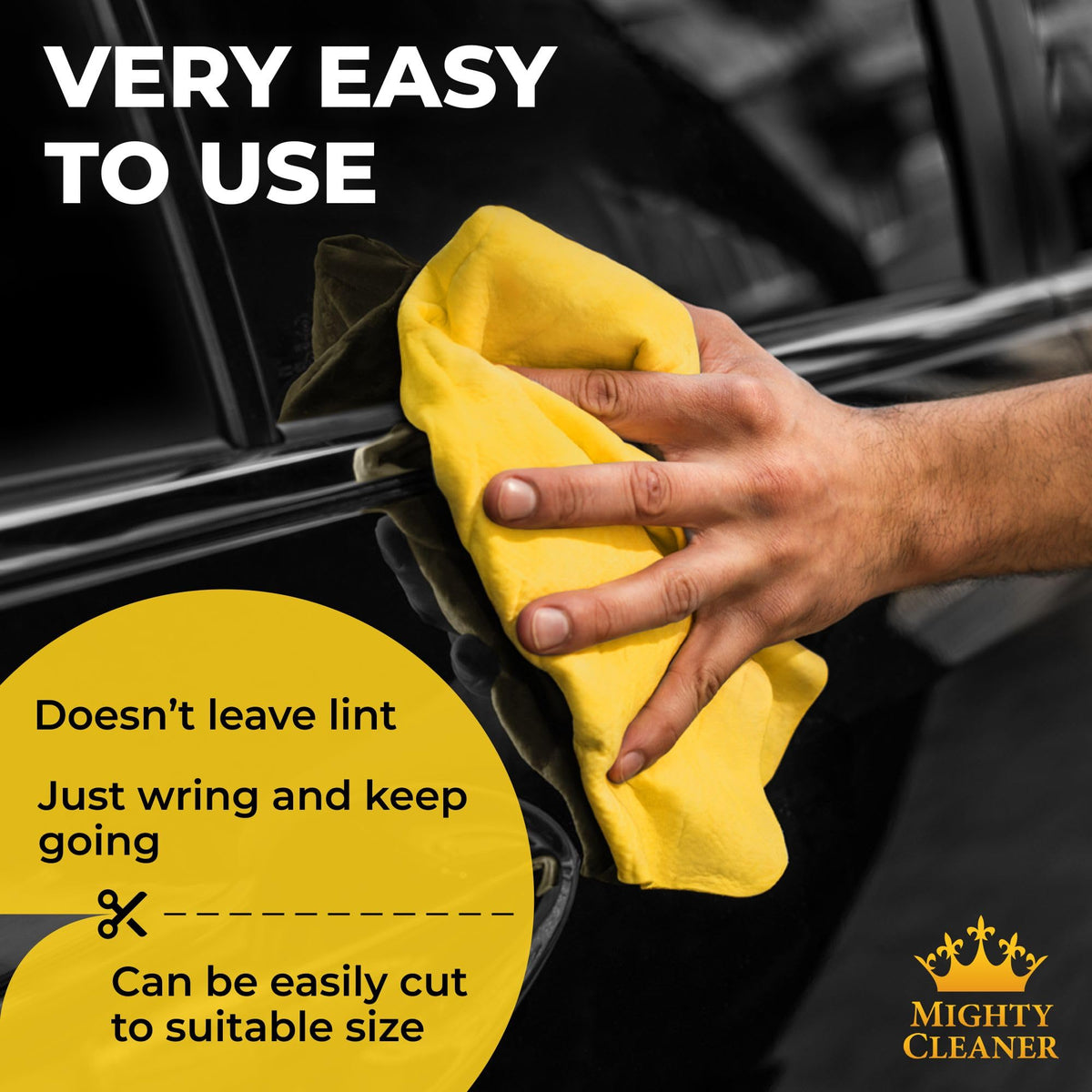 Mighty Cleaner chamois folded inside storage tube keeps shammy ready