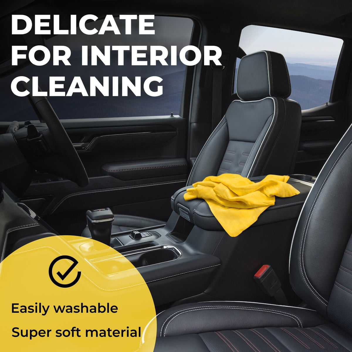 Mighty Cleaner shammy next to SUV door illustrating XL coverage benefit