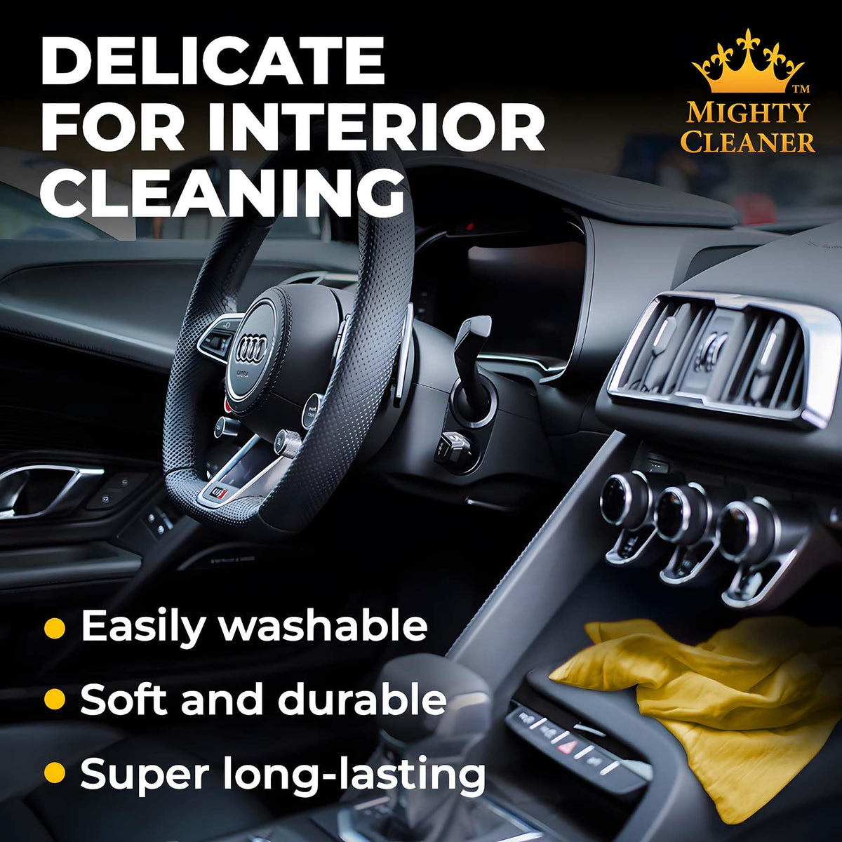 Mighty Cleaner being wrung out to release water and continue drying faster