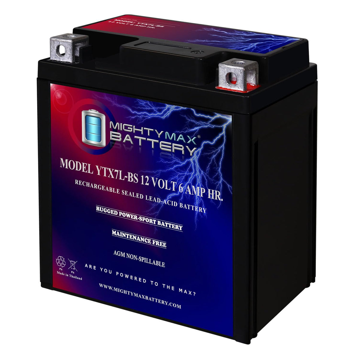 Mighty Max Battery front view showing compact case and label for quick identification