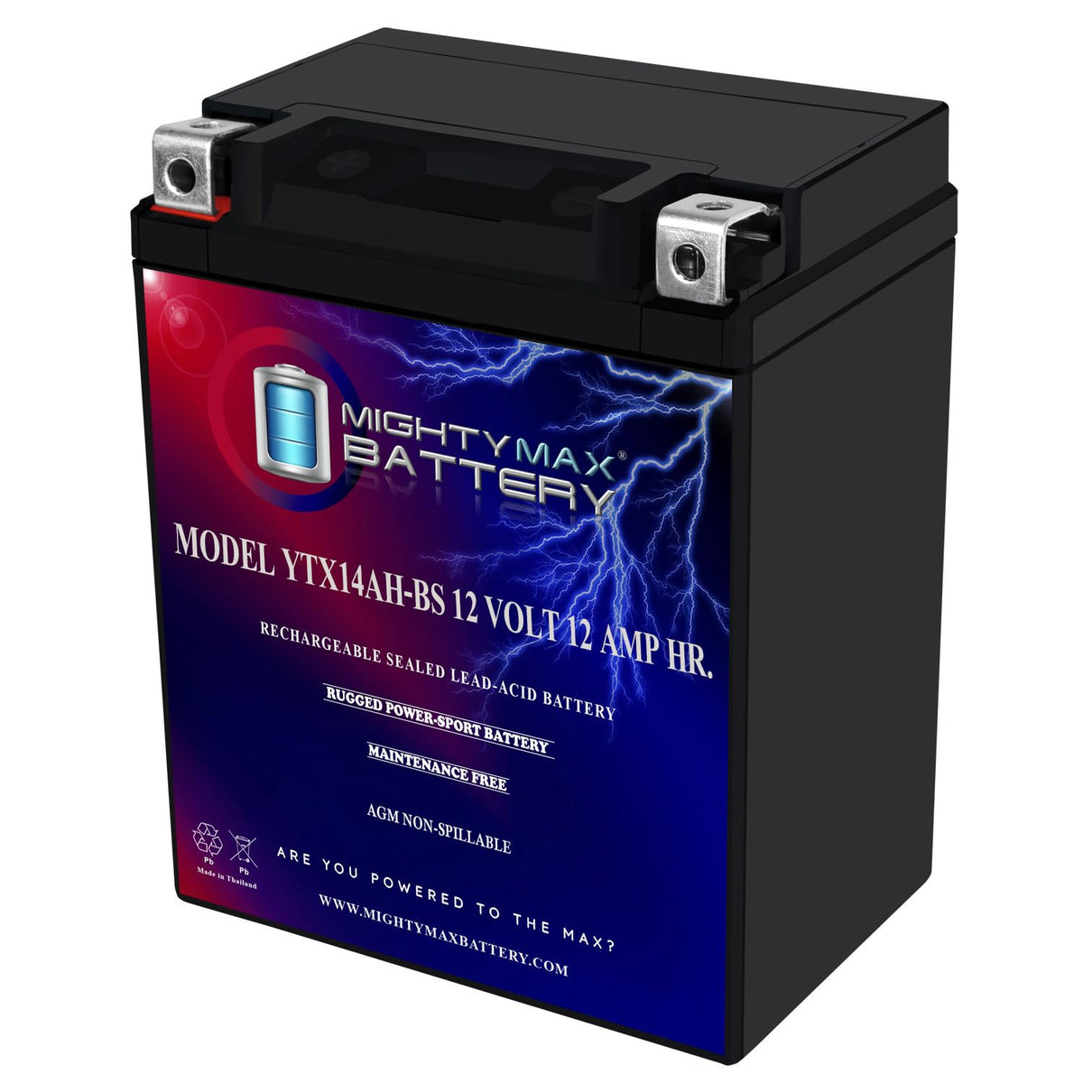 Mighty Max Battery front view showing compact sealed battery and robust casing benefit