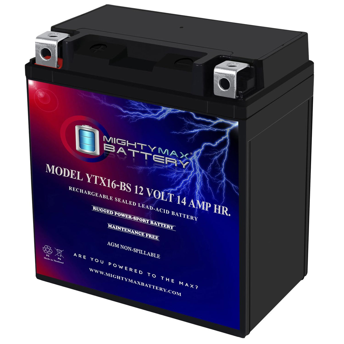 Mighty Max Battery front view showing compact housing and installation-ready benefit