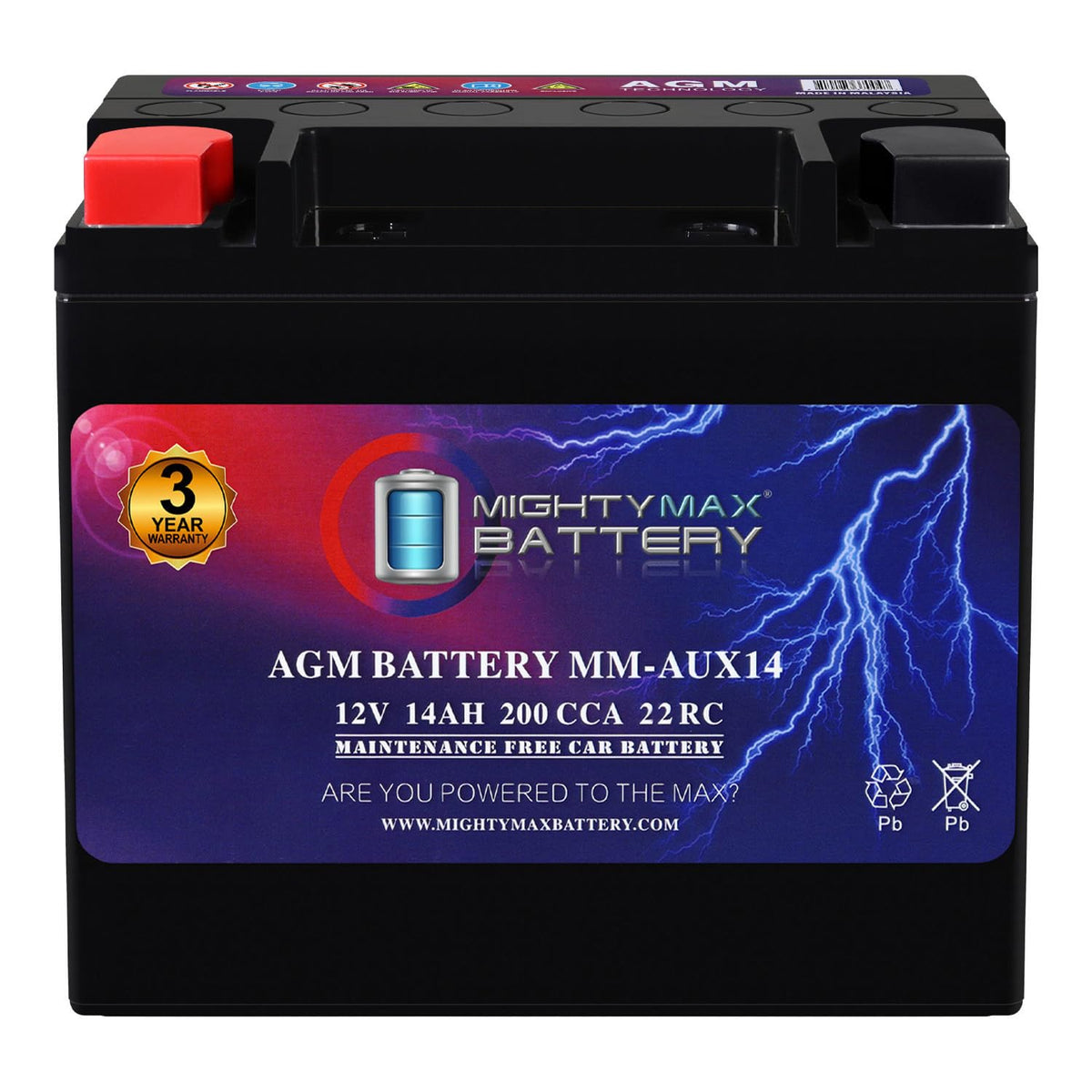 Mighty Max front view showing compact sealed AGM battery for reliable auxiliary power
