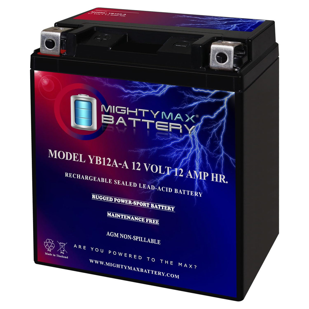 Mighty Max Battery front view showing compact design and ready-to-install benefit