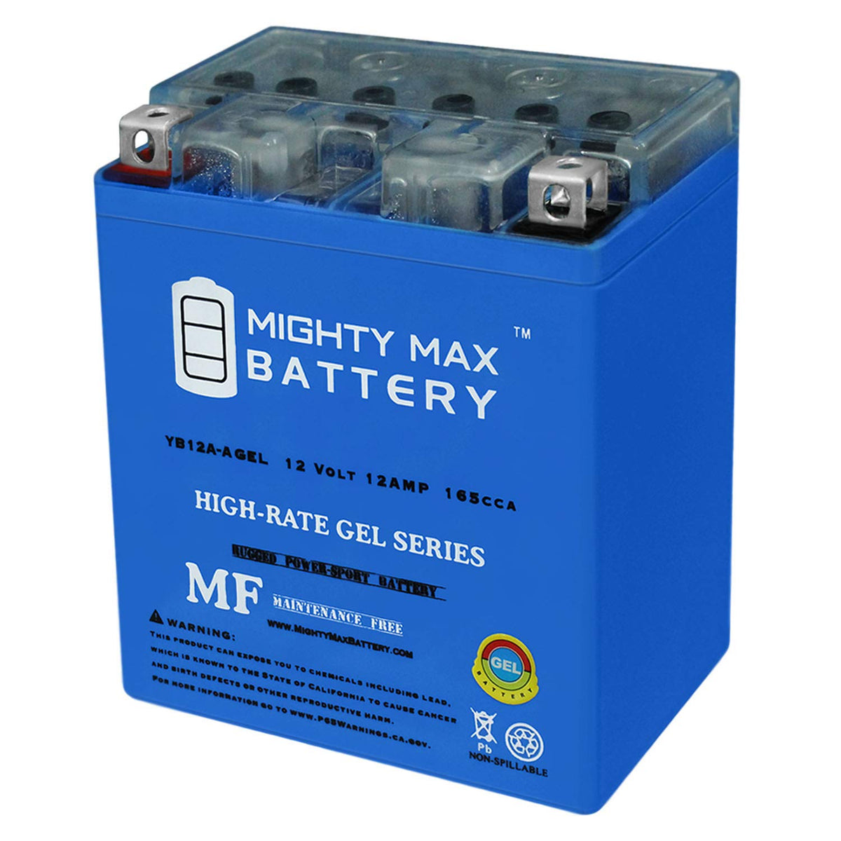 Mighty Max Battery front view showing compact, sealed gel construction for reliability