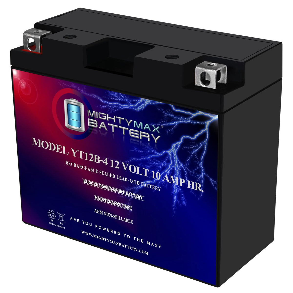 Mighty Max Battery front view showing compact maintenance-free design and benefit