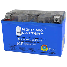 Mighty Max YT7B-BS front view showing compact rugged case and terminals for reliable starts